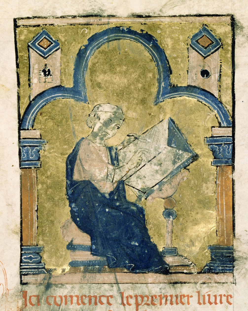 Fr 2631 f.1 Muligt selvportræt af Vilhelm af Tyr, der skriver ved sit skrivebord, fra Estoire d