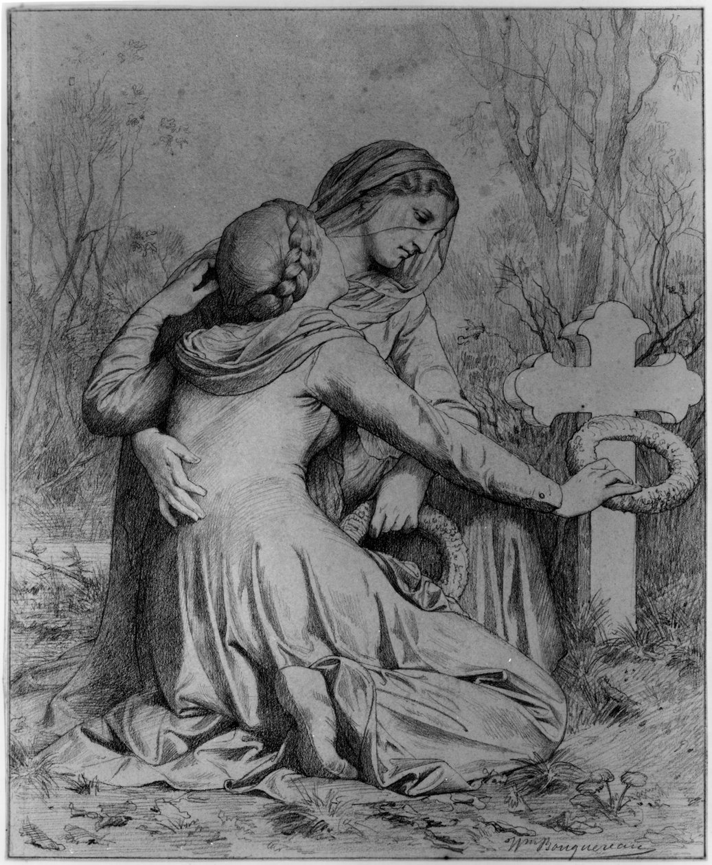 Sørgende kvinder knælende ved en grav af William-Adolphe Bouguereau