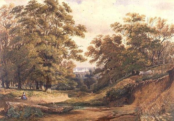 En scene i Bagley Wood nær Oxford (akvarel og kropsfarve) af Joseph Mallord William Turner