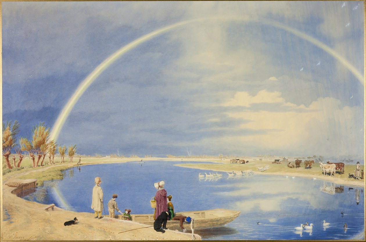 En regnbyge i april: En udsigt fra Binsey Ferry nær Oxford mod Port Meadow og Godstow af William (1789 1862) Turner
