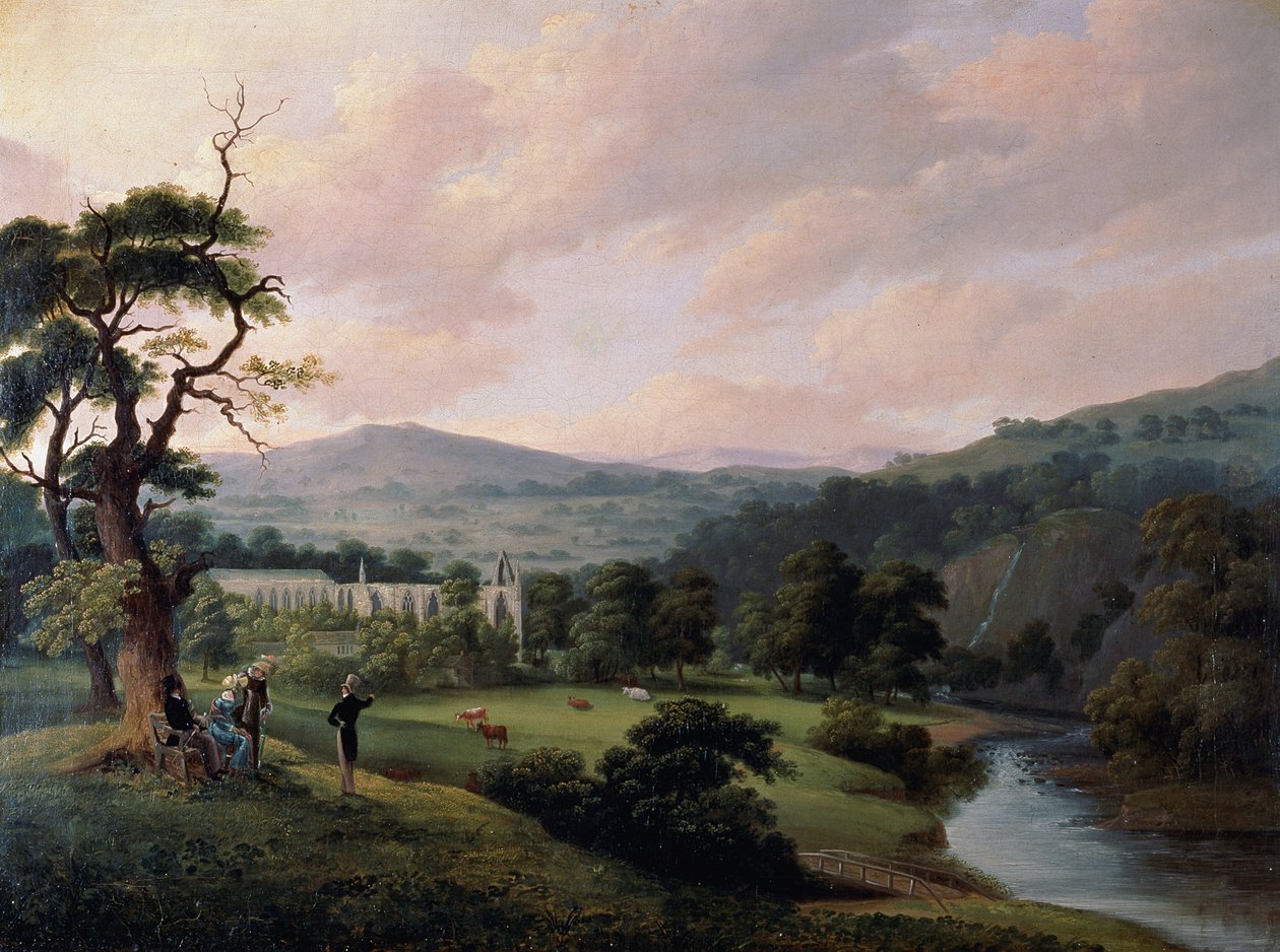 Bolton Abbey set fra floden Wharfe (akvarel på papir) af Joseph Mallord William Turner