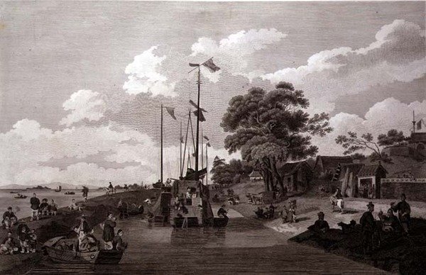 Udsigt over søen Pao-Yng, hvor den er adskilt fra Canal Grande af en Jorddæmning, indgraveret af William (1747-1810) og Elizabeth Ellis, pub. af G. Nicol af William (after) Alexander