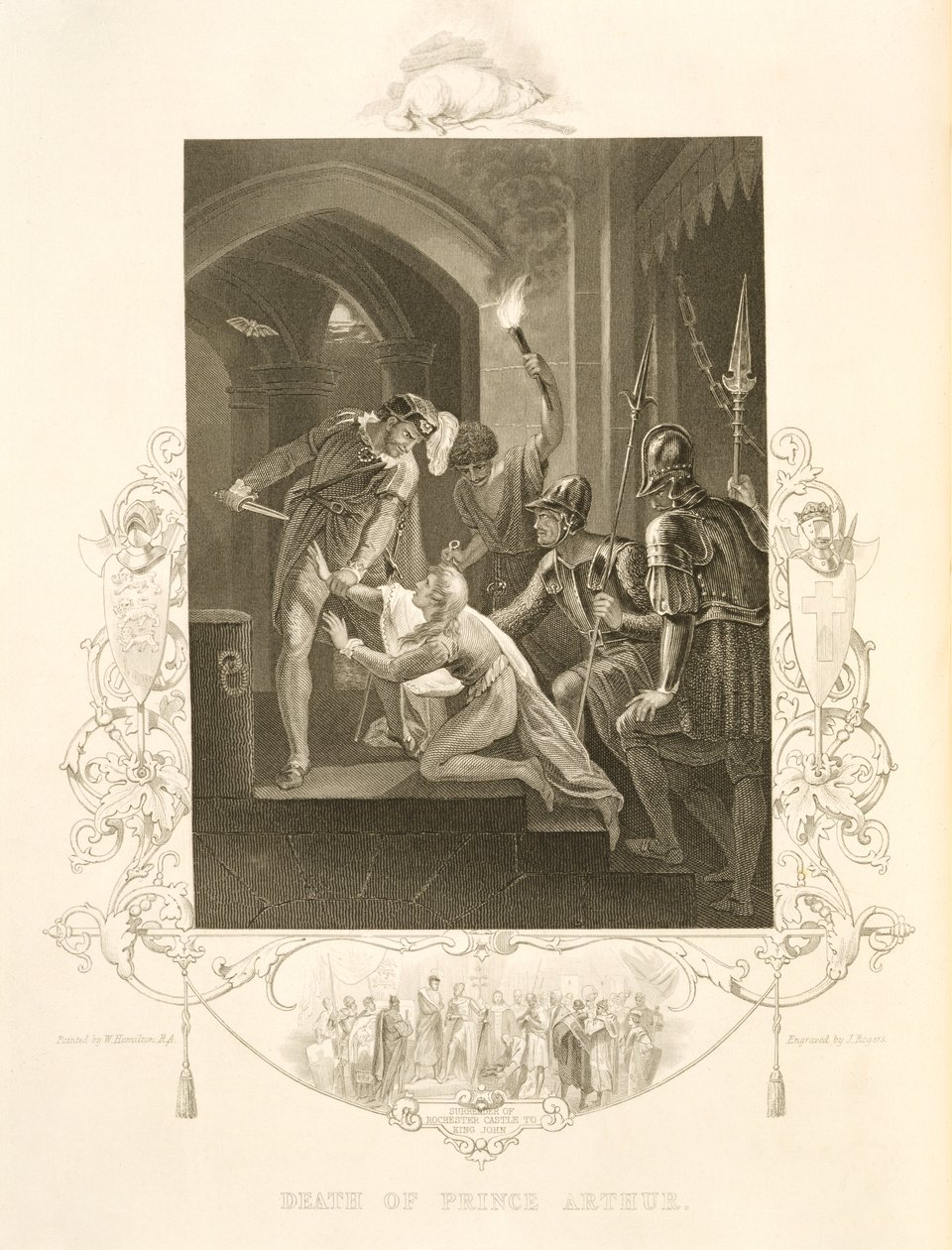 The Death of Prince Arthur, in King John af William Shakespeare (1564-1616) graveret af J. Rogers (gravering) af William (after) Hamilton