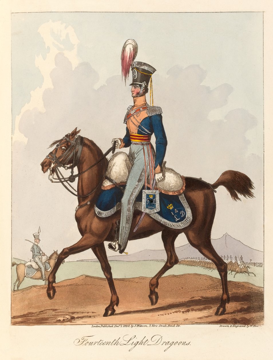 Fjorteenth Light Dragoons (akvatint, farvet) af William (after) Heath