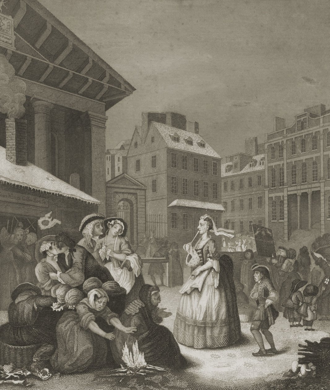 Morgen - Londons gader af William (after) Hogarth