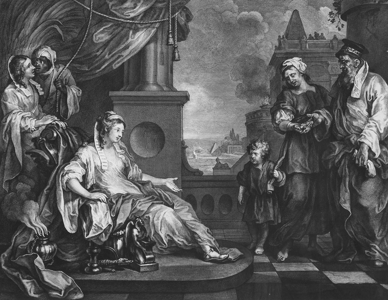 Moses bragt til Faraos Datter, ca. 1752 (gravering) af William (after) Hogarth