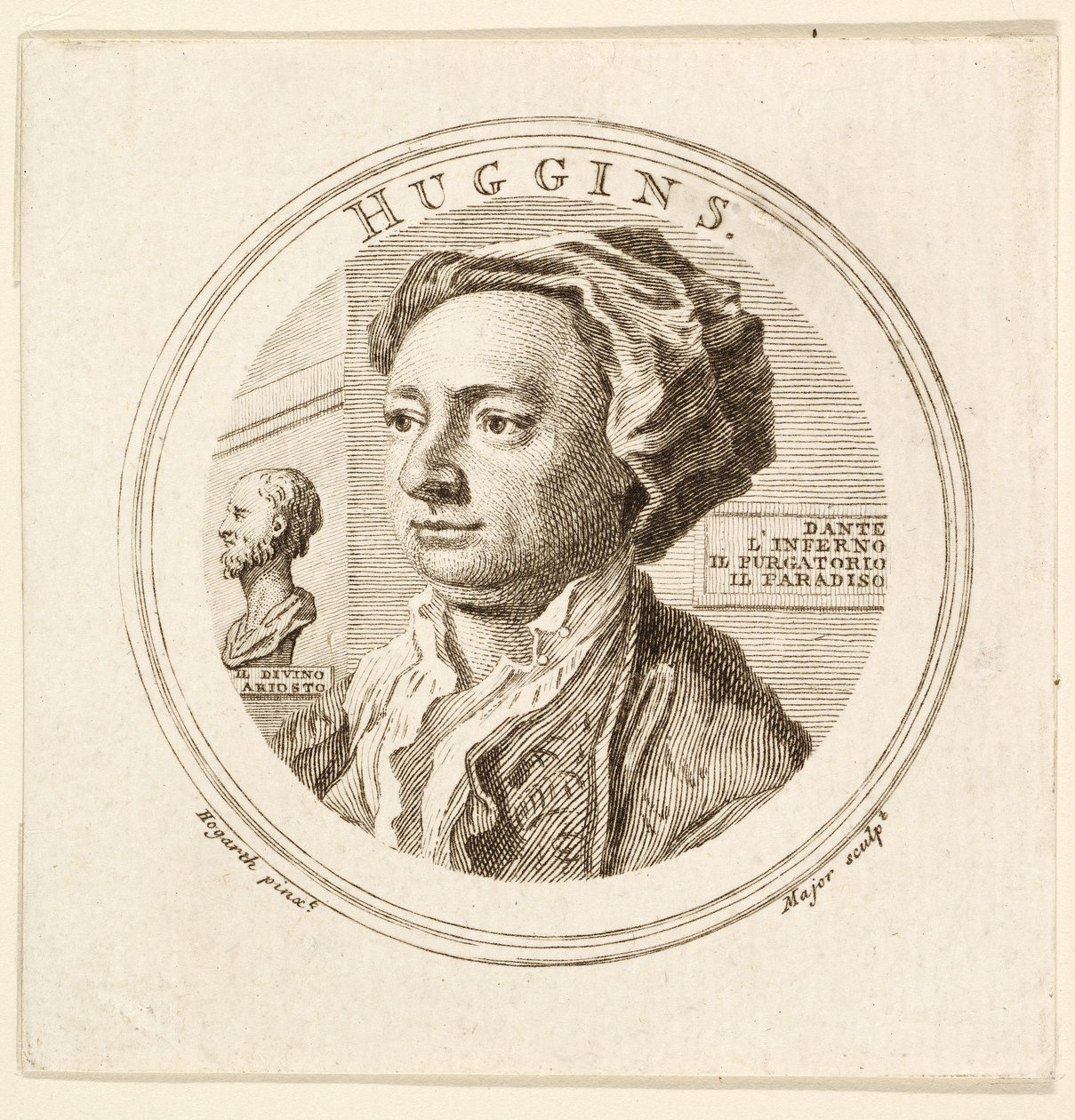 Portræt af William Huggins, pub. 1760 (gravering) af William (after) Hogarth