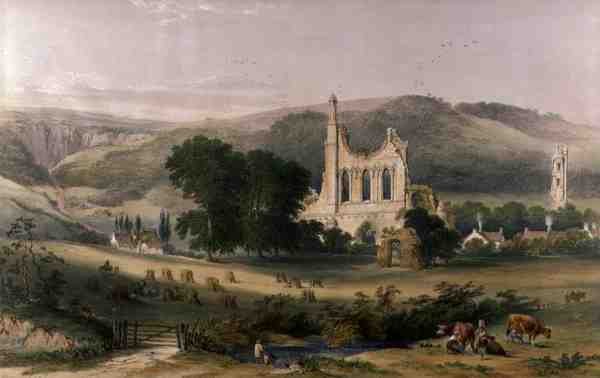 Byland Abbey fra det sydvestlige, fra 
