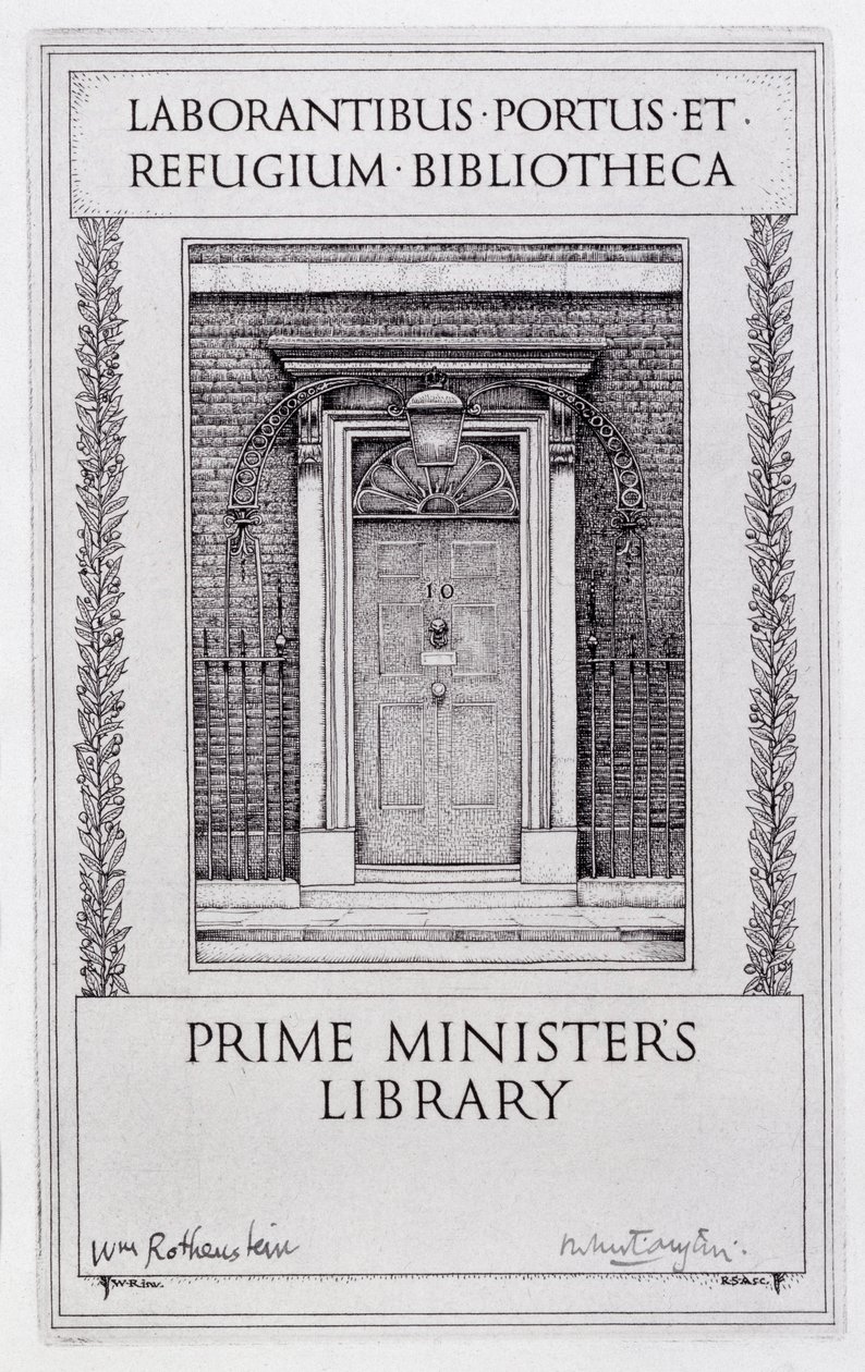 Bogplade til premierministerens bibliotek, graveret af Robert Sargent Austin (1895-1973) (gravering) af William (after) Rothenstein