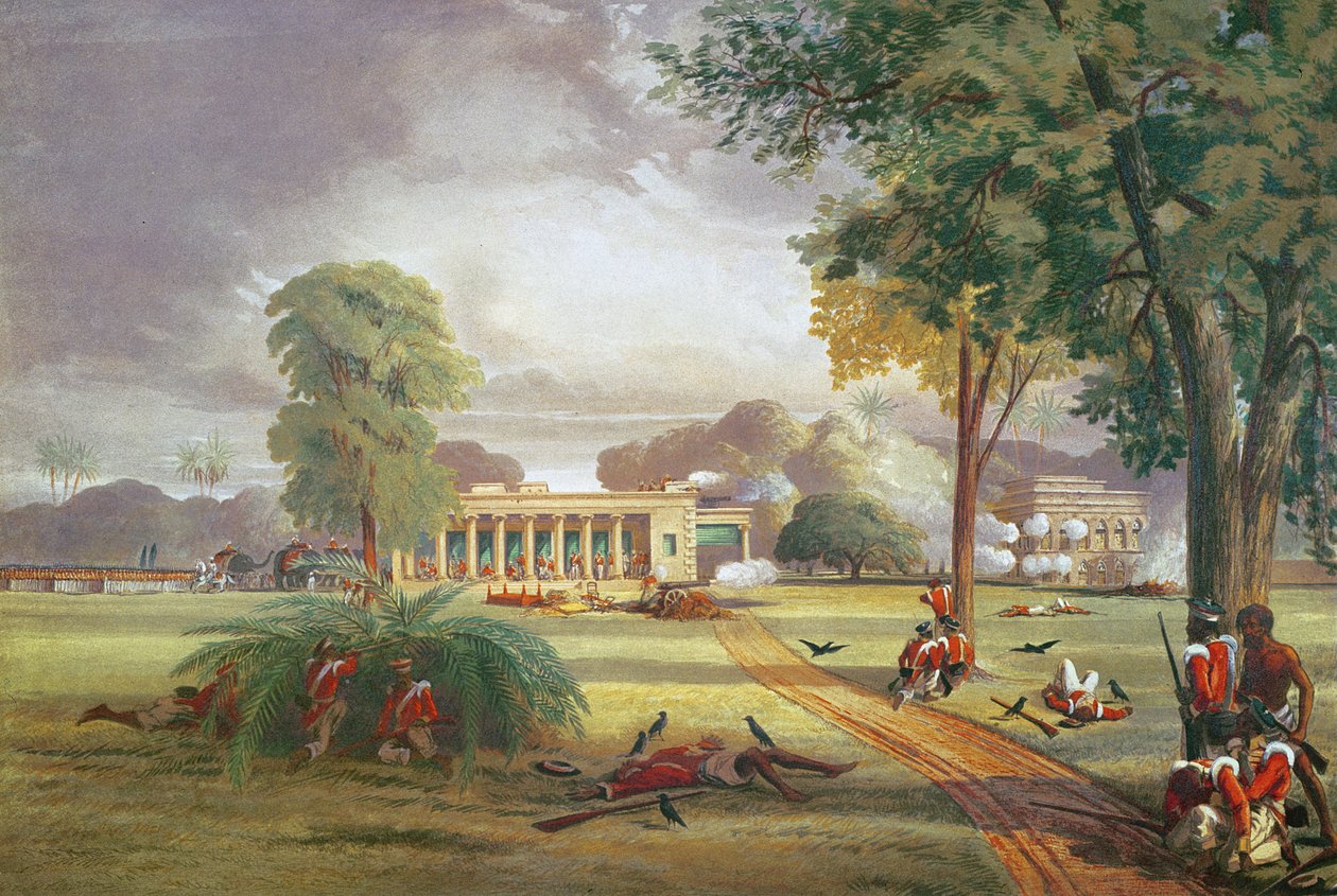 Forsvar af Arrah House i 1857 (farve litho) af William (after) Taylor