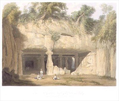 Ydre af Great Cave Temple of Elephanta, nær Bombay, i 1803, fra bind II af 