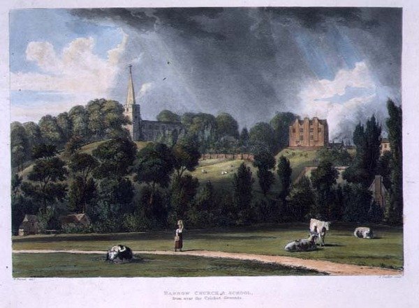 Harrow Church and School fra nær Cricket Grounds, fra 