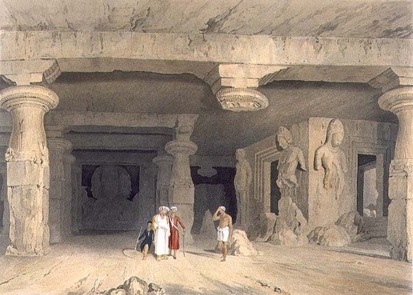 Interiør af Great Cave Temple of Elephanta, nær Bombay, i 1803, fra bind II af 