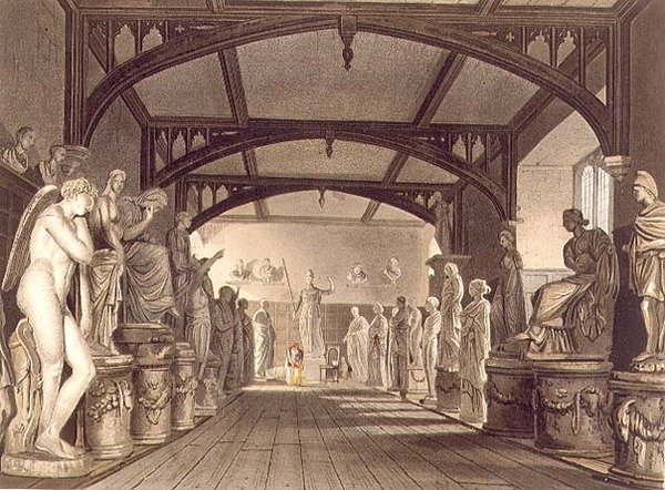 Statuegalleriet, illustration fra "History of Oxford", graveret af Frederick Christian Lewis (1779-1856), udgivet af R. Ackermann. af William (after) Westall