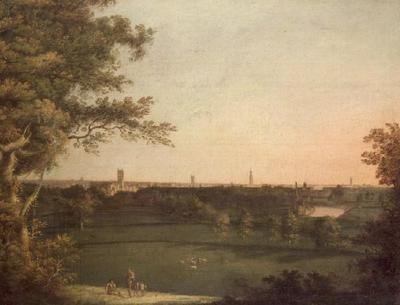 En udsigt over Manchester med figurer i forgrunden af William (attr. to) Bellers