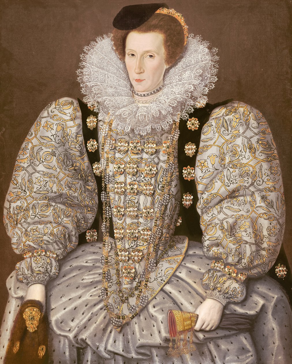 Portræt af en dame fra det elizabethanske hof, ca. 1595 (olie på lærred) af William (attr. to) Segar