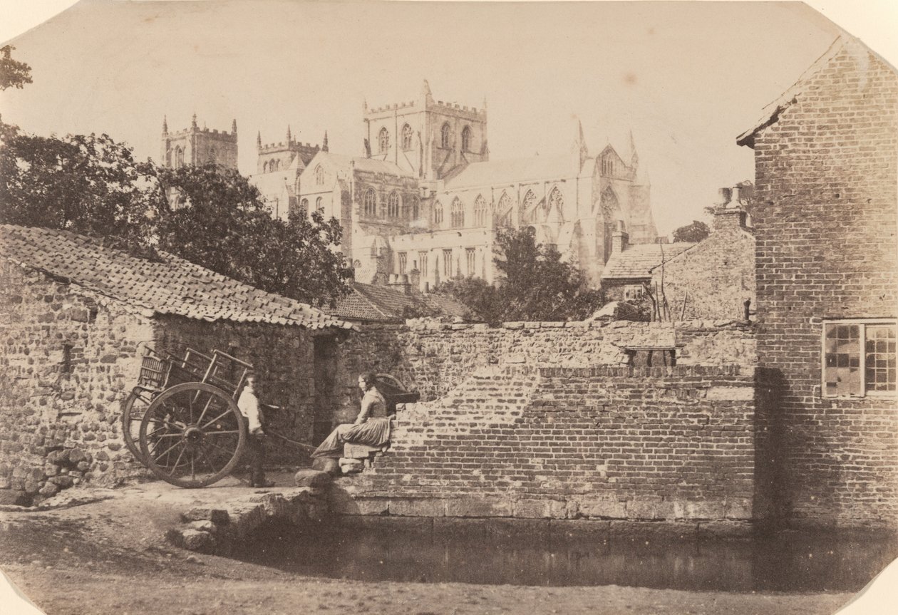 Ripon Cathedral fra sydøst, ved siden af floden Skell,ca. 1855 (foto) af William A. Pumphrey