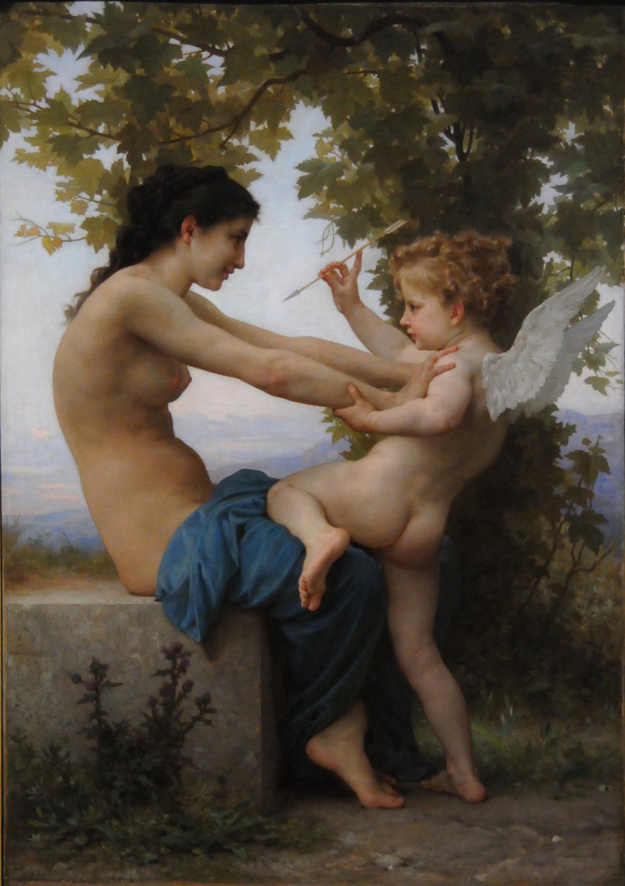 En ung pige, der forsvarer sig mod Eros, 1880 af William Adolphe Bouguereau