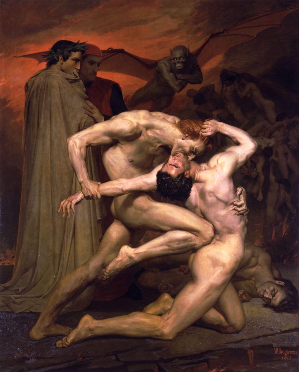 Fransk:  Dante et Virgile Dante og Virgil i helvede af William Adolphe Bouguereau