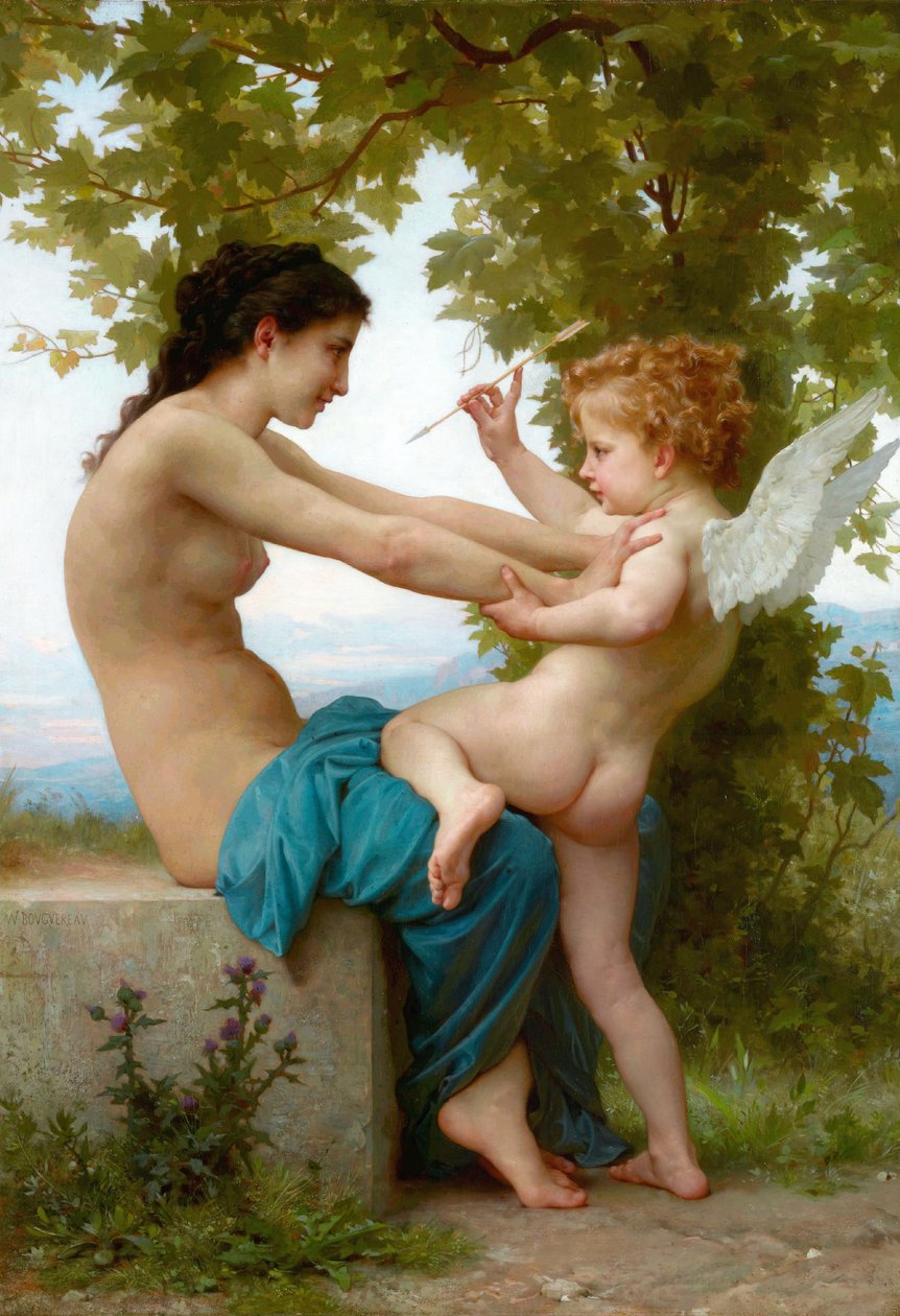 Fransk: Jeune fille se défendant contre Éros En ung pige, der forsvarer sig mod Eros af William Adolphe Bouguereau