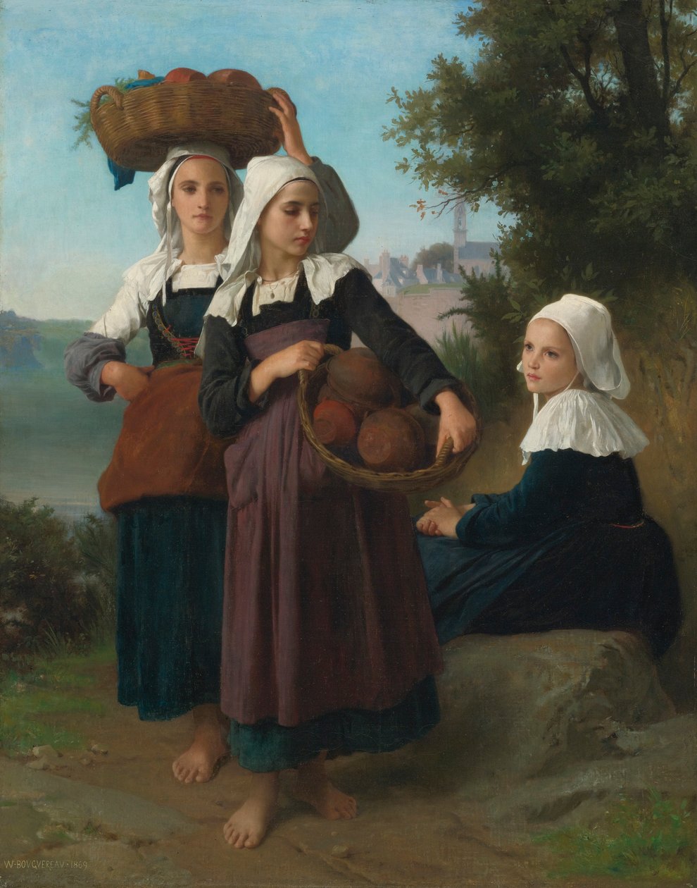 Unge piger fra Fouesnant på vej tilbage fra markedet af William Adolphe Bouguereau