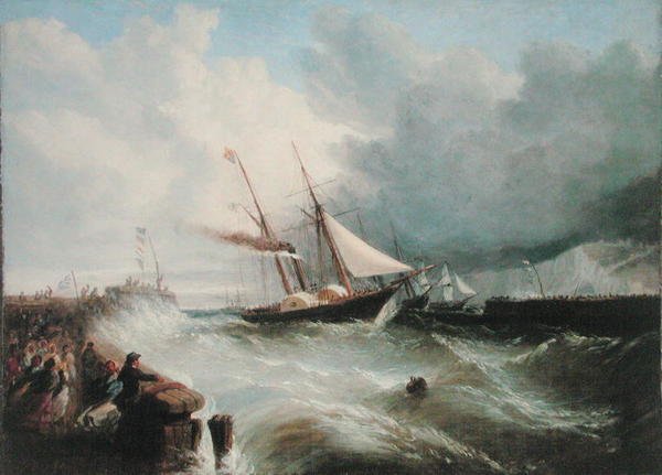 Prins Alberts ankomst til Dover på vej til London for hans ægteskab med dronning Victoria i 1840 (olie på lærred) af William Adolphus Knell
