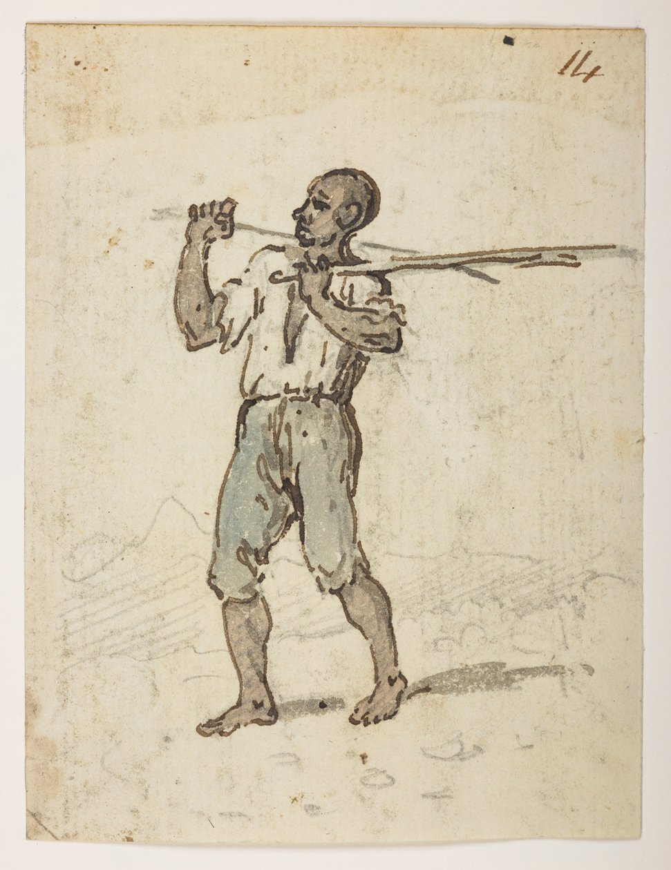 14 Indbygger i St. Jago.  fra et album med 372 tegninger af landskaber, kystlinjer, kostumer og hverdagsliv lavet under Lord Macartneys ambassade til Kinas kejser, mellem 1792 og 1794 (blyant og akvarel på papir) af William Alexander