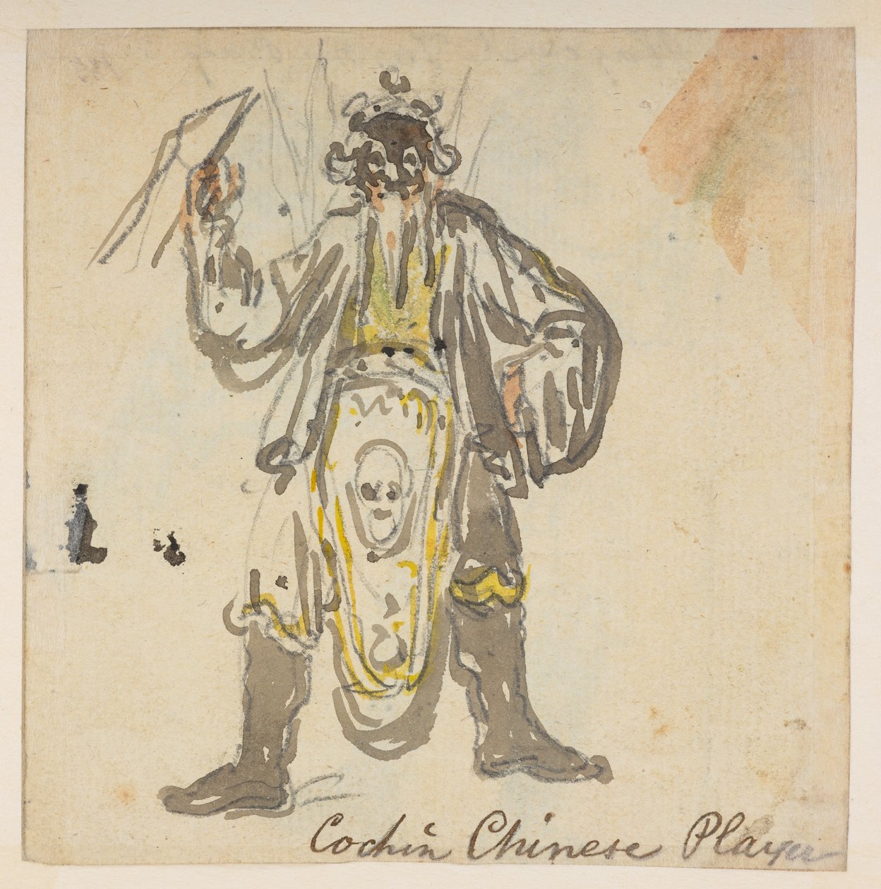 185v. Cochin kinesisk spiller. , fra et album med 372 tegninger af landskaber, kystlinjer, kostumer og hverdagsliv lavet under Lord Macartneys ambassade til Kinas kejser, mellem 1792 og 1794 (blyant og akvarel på papir) af William Alexander