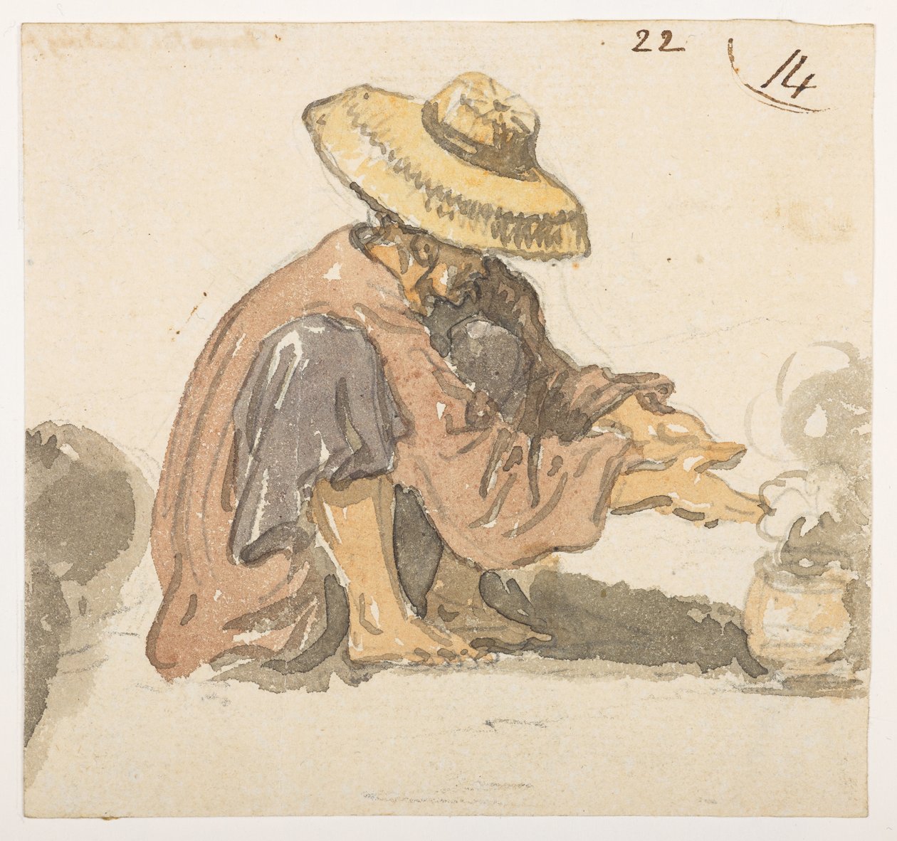 22 Mand, sandsynligvis fra Turon Bay.  fra et album med 372 tegninger af landskaber, kystlinjer, kostumer og hverdagsliv lavet under Lord Macartneys ambassade til Kinas kejser, mellem 1792 og 1794 (blyant og akvarel på papir) af William Alexander