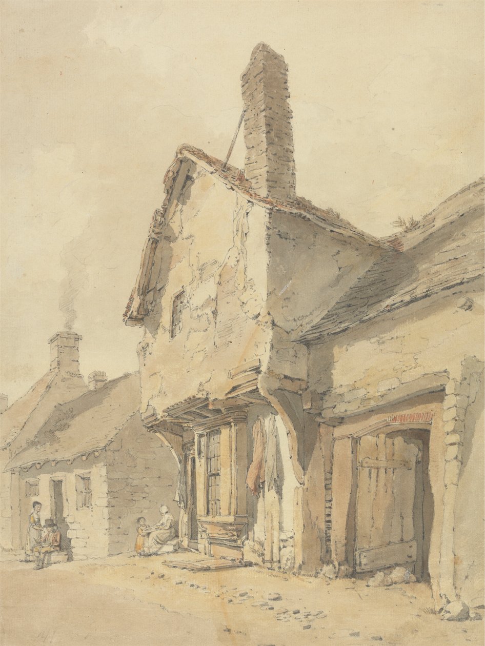 En landsbygade, figurer af gamle hytter af William Alexander