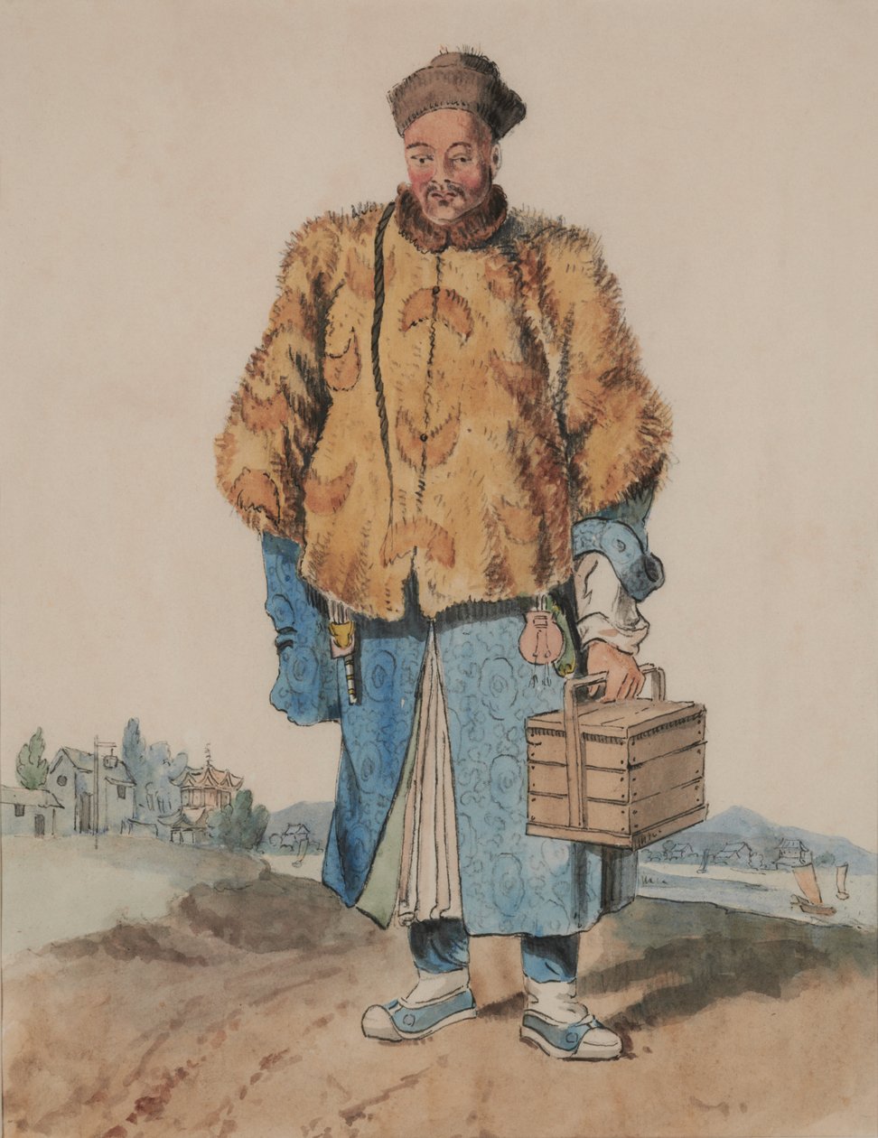 Mand i kinesisk kostume (holder en æske i venstre hånd) af William Alexander