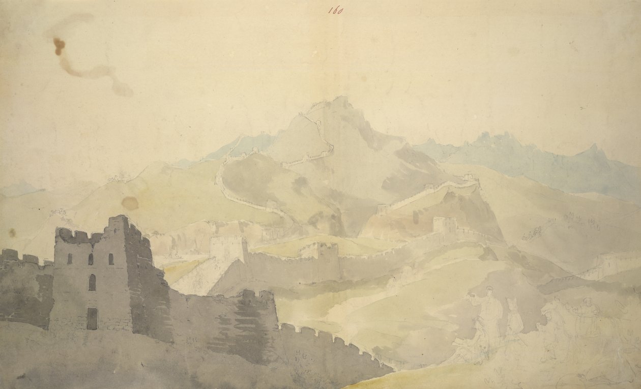Den Kinesiske Mur, fra album med 220 tegninger, hovedsageligt profiler af kystlinjer, kostumer og hverdagsliv lavet under Lord Macartneys ambassade til den kinesiske kejser, WD 961, f.60 af William Alexander