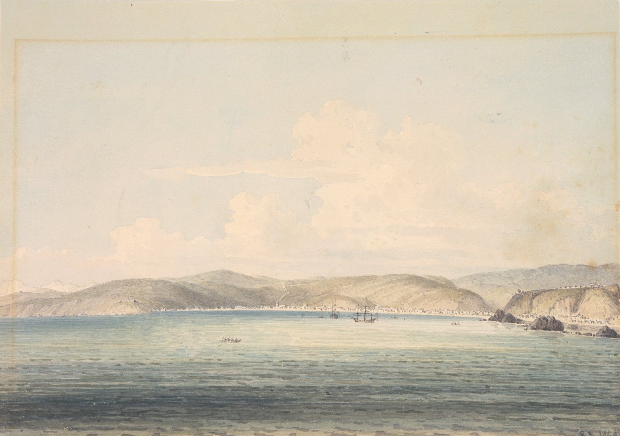 Landsbyen Almandral i Valparaiso-bugten, med udsigt over Andesbjergene af William Alexander