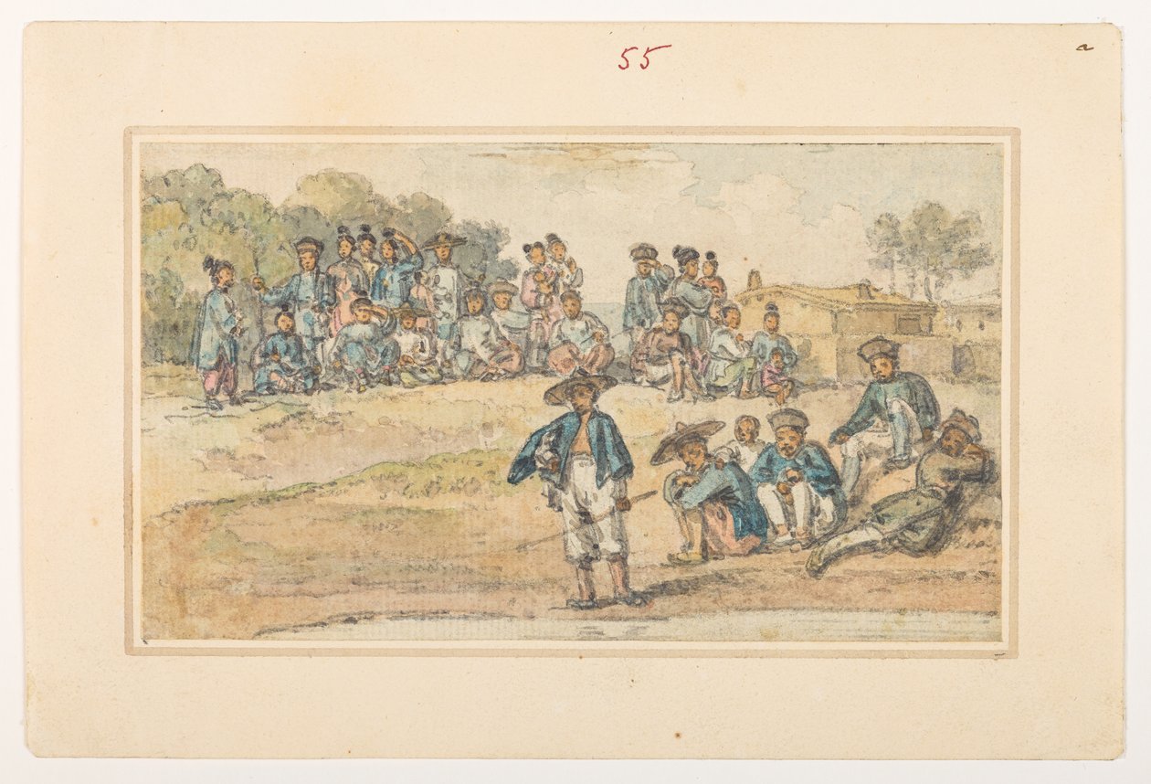 f.11 55 Studier af kinesisk,  fra et album med 372 tegninger af landskaber, kystlinjer, kostumer og hverdagsliv lavet under Lord Macartneys ambassade til Kinas kejser, mellem 1792 og 1794 (blyant og akvarel på papir) af William Alexander