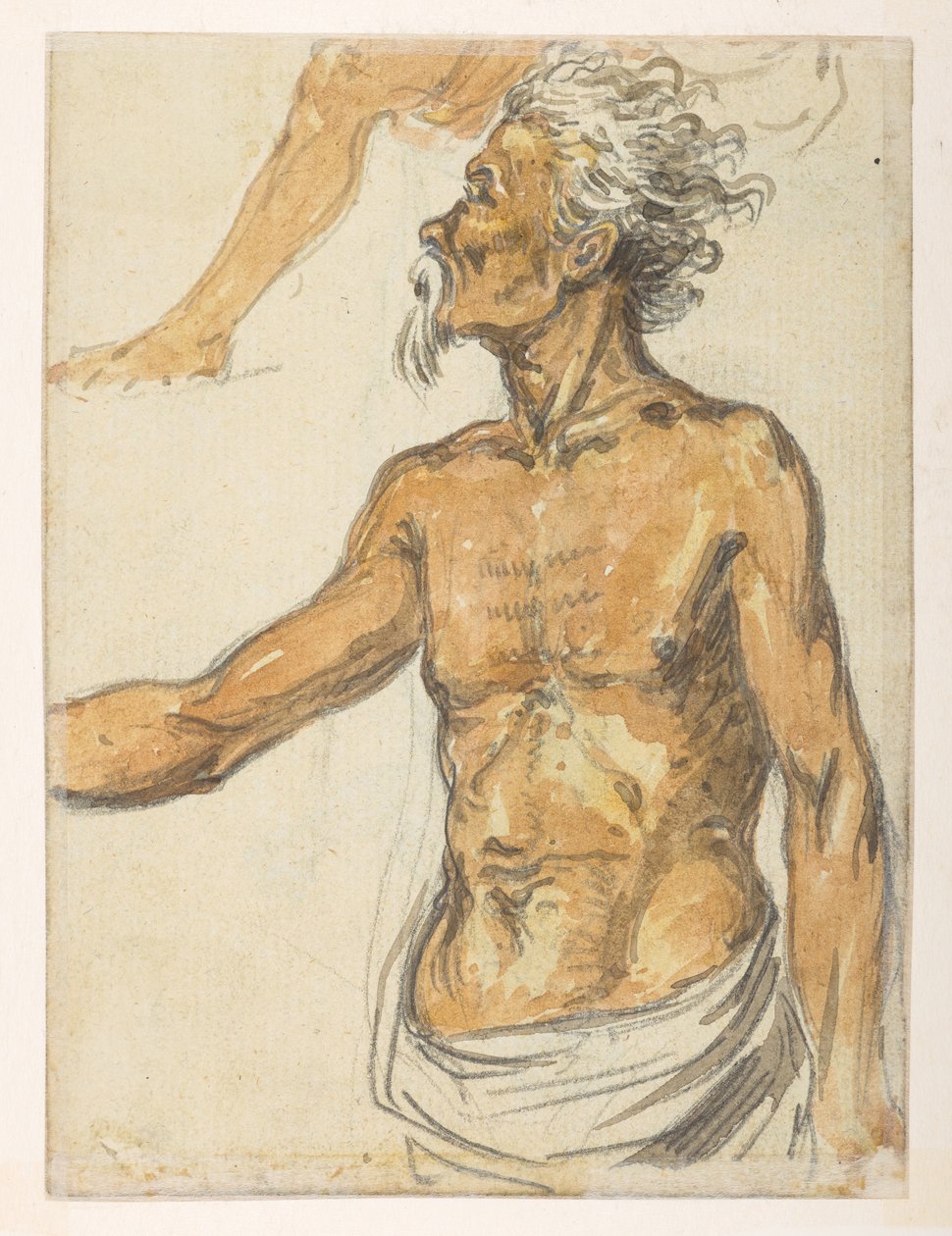 [f.4 24v Ældre mand.  fra et album med 372 tegninger af landskaber, kystlinjer, kostumer og hverdagsliv lavet under Lord Macartneys ambassade til Kinas kejser, mellem 1792 og 1794 (blyant og akvarel på papir) af William Alexander