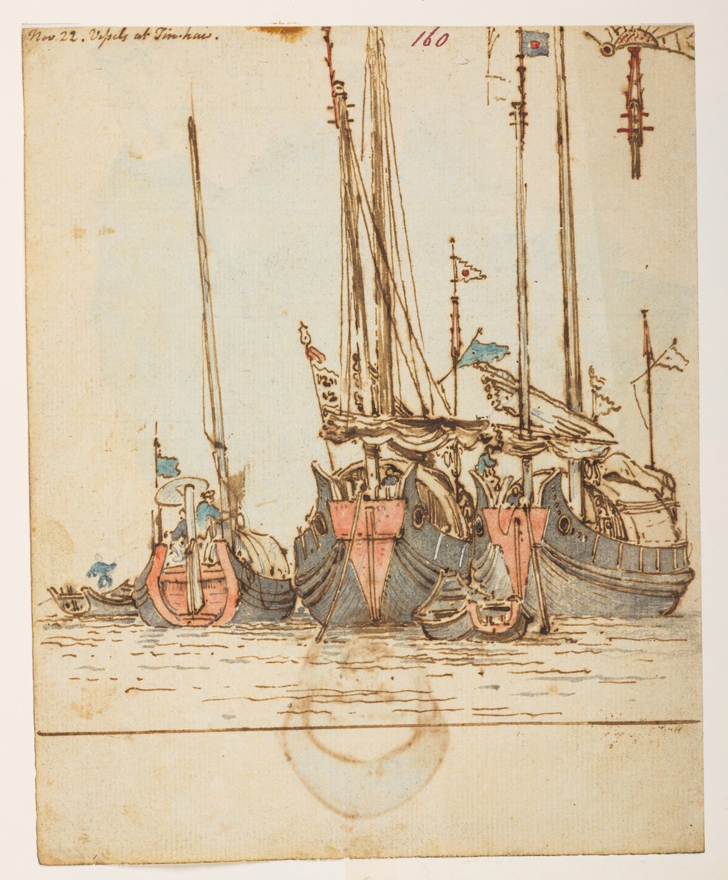 f.62 160’ 22. Nov. Fartøjer ved Tin-hau.’  , fra et album med 372 tegninger af landskaber, kystlinjer, kostumer og hverdagsliv lavet under Lord Macartneys ambassade til kejseren af Kina, mellem 1792 og 1794 (blyant og akvarel på papir) af William Alexander