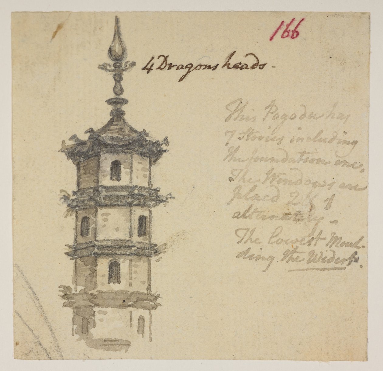 f. 63 166 Tempel. , fra et album med 372 tegninger af landskaber, kystlinjer, kostumer og hverdagsliv lavet under Lord Macartneys ambassade til kejseren af Kina, mellem 1792 og 1794 (blyant og akvarel på papir) af William Alexander