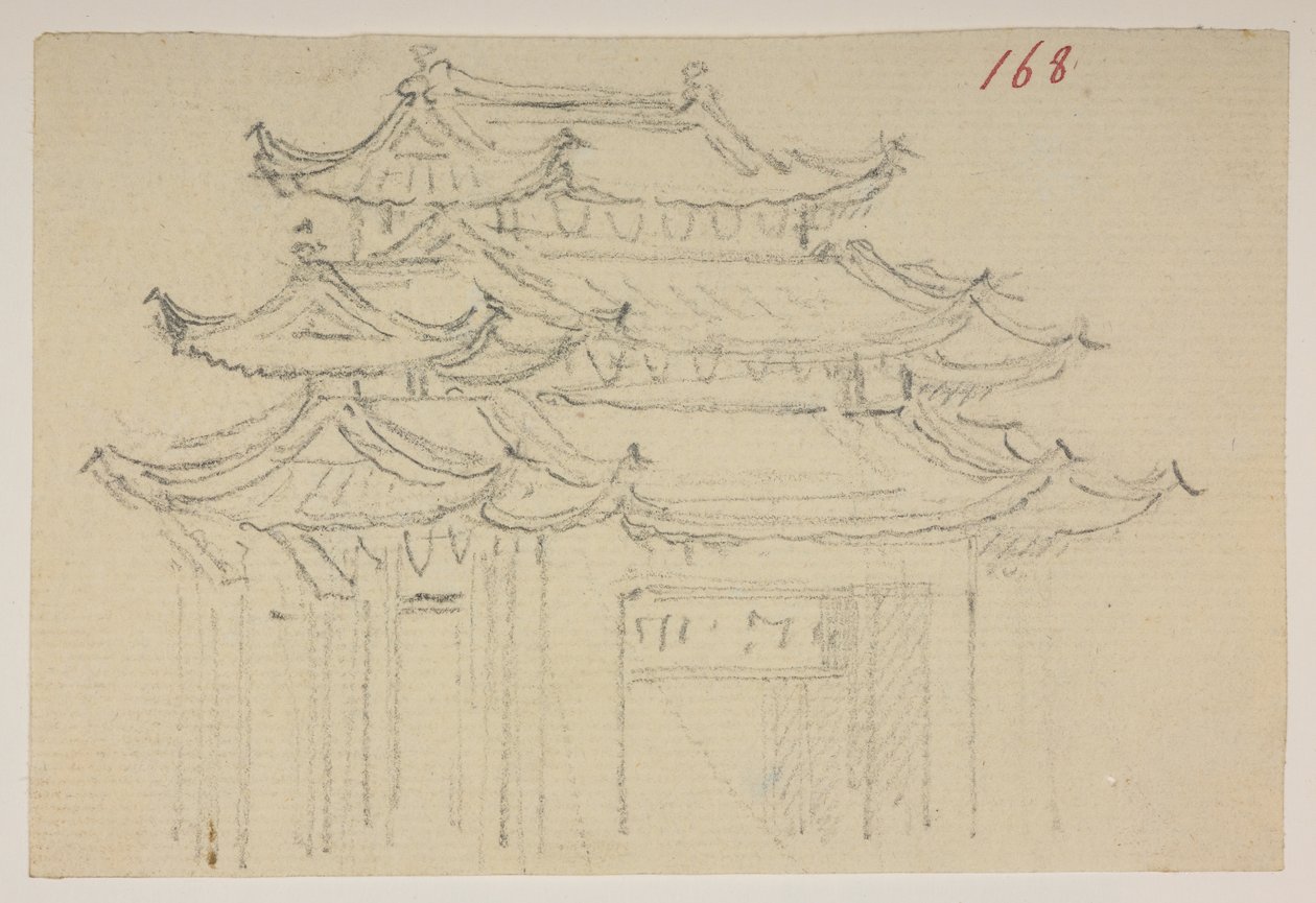 f. 63 168 Templer.  , fra et album med 372 tegninger af landskaber, kystlinjer, kostumer og hverdagsliv lavet under Lord Macartneys ambassade til Kinas kejser, mellem 1792 og 1794 (blyant og akvarel på papir) af William Alexander