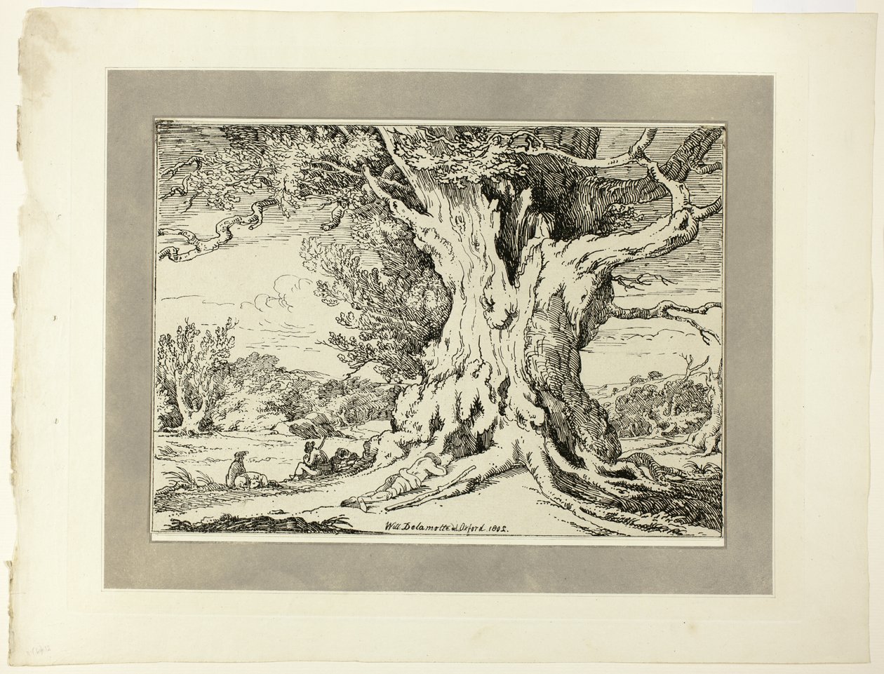 Resting, Men and Dogs Under a Big Tree, fra det første nummer af Specimens of Polyautography af William Alfred Delamotte