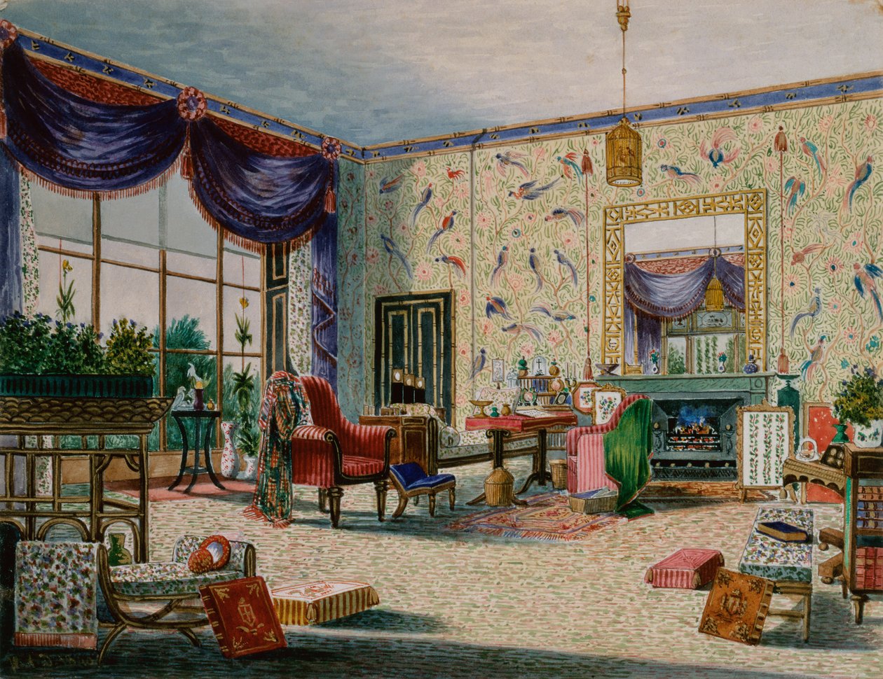 Den kinesiske tegnestue, Middleton Park, Oxfordshire af William Alfred Delamotte