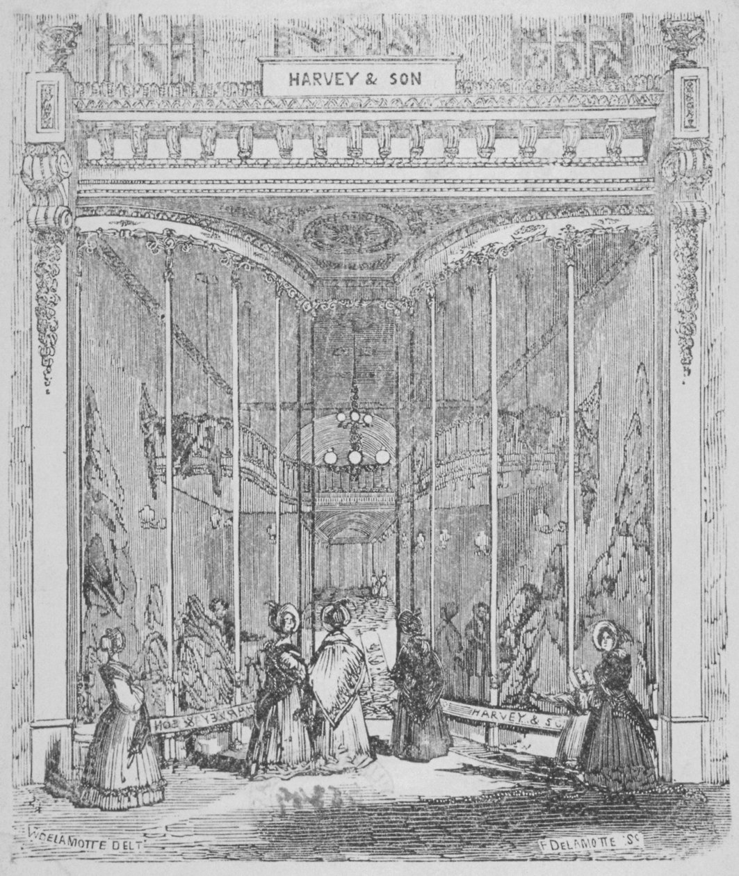 Harvey and Sons lokaler på nr. 9 Ludgate Hill, Ludgate Hill, City of London, 1845 af William Alfred Delamotte