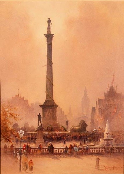 Fejringen af Trafalgar Day, Trafalgar Square (akvarel på papir) af William Allister Macdonald