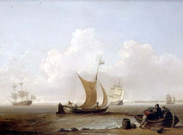 En hollandsk kaag og anden hollandsk skibsfart ud for Hollands kyst af William Anderson
