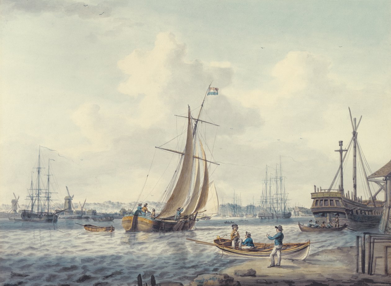 En udsigt over Greenwich og Deptford, der viser Royal Naval College og Royal Dockyard, 1789 (wc) af William Anderson