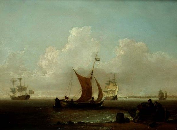 Hollandsk skibsfart ud for Hollands kyst med fiskere, der læsser en båd fra land af William Anderson