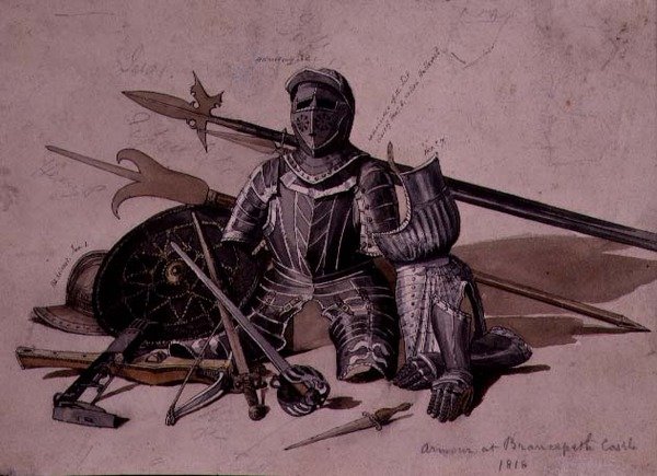 Undersøgelse af rustninger og våben på Brancepeth Castle, Durham af William Andrews Nesfield