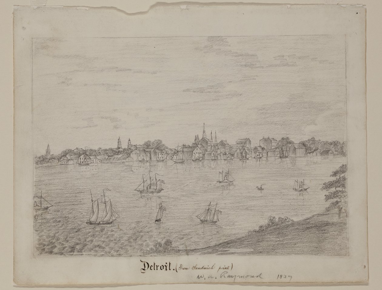 Detroit, ca. 1837 (grafitblyant på hvidt papir) af William Asa Raymond