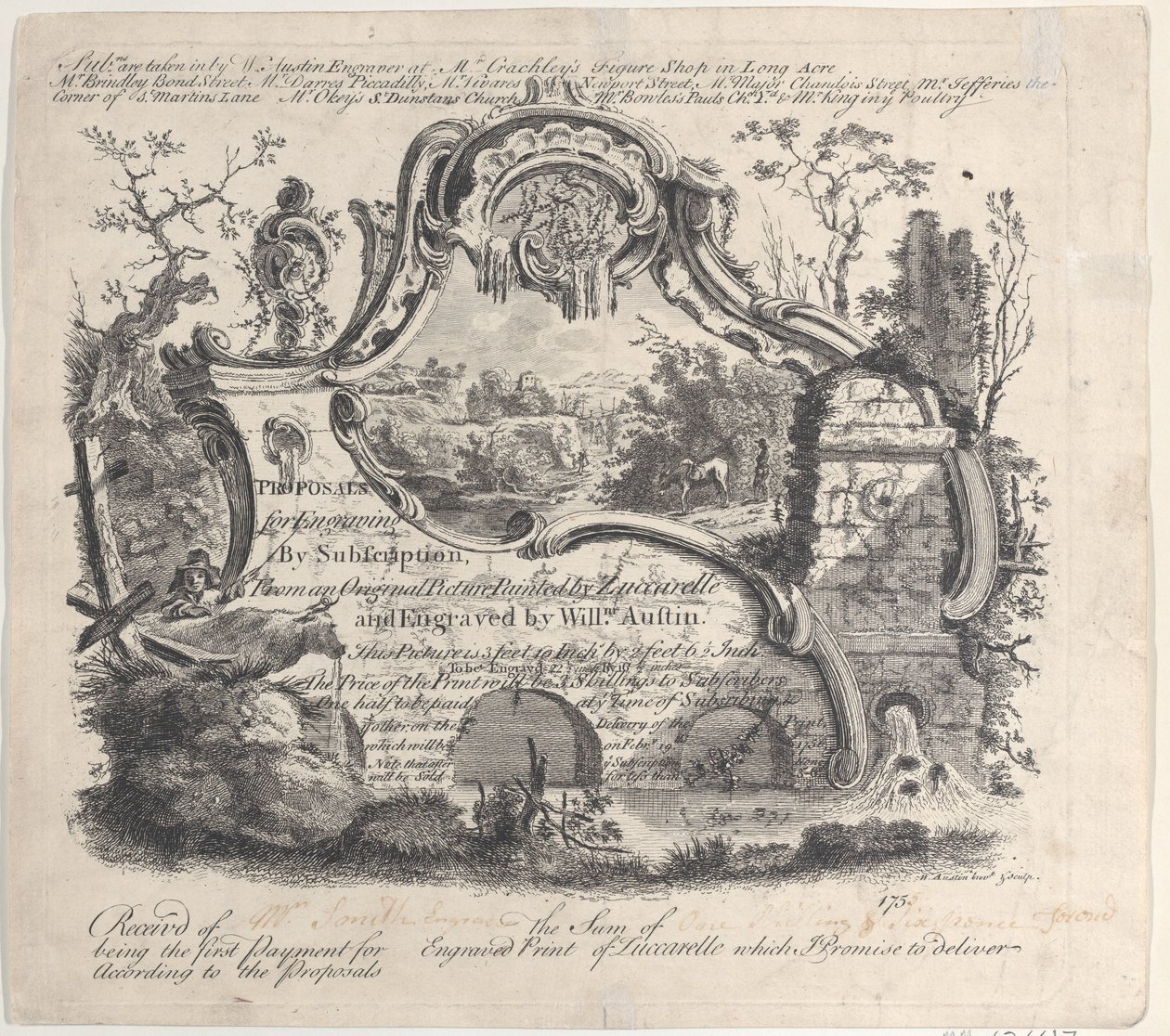 Forslag til gravering ved abonnement fra et originalt billede malet af Zuccarelle, 1756. af William Austin