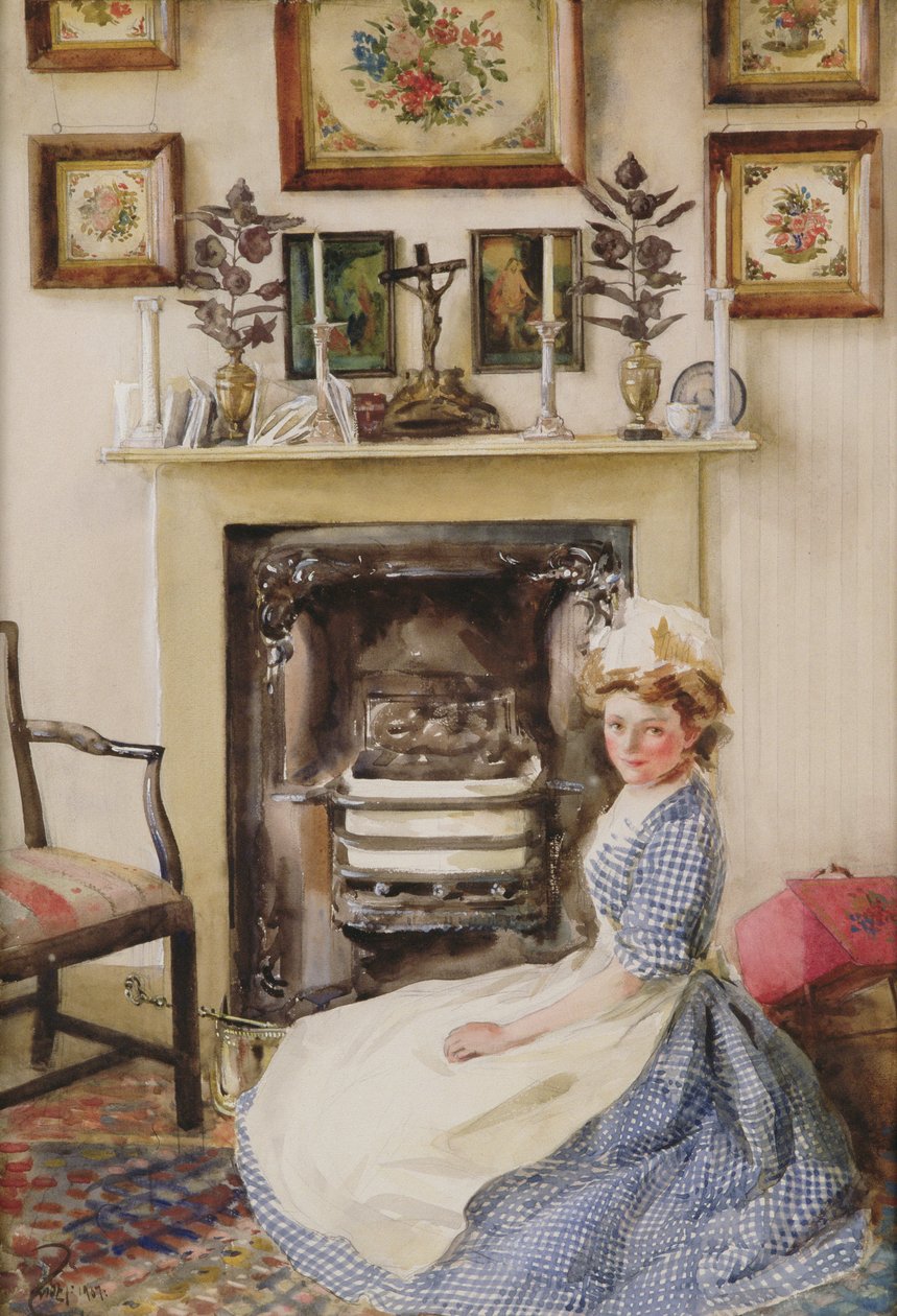 Blackleading the Fire Grate, 1907 (wc på papir) af William B. E. Rankin