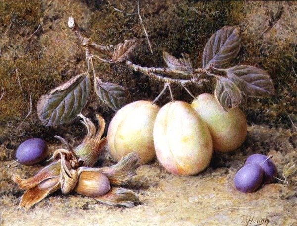 Stilleben med blommer og nødder af William B. Hough